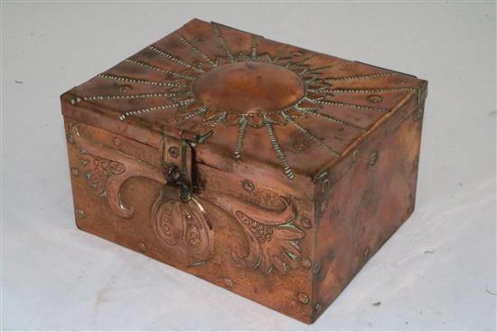 John Pearson. An Arts & Crafts copper casket, 7in.